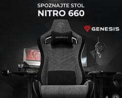 Genesis NITRO 660 gejmerska/uredska stolica, ergonomska, podesiva visina/nagib, ljuljačka, 2D nasloni za ruke, do 150 kg, crno-siva