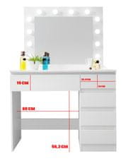 Aga Toaletni stolić s ogledalom i osvjetljenjem + tabure Mat bijeli