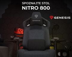Genesis NITRO 800 igraća / uredska stolica, ergonomska, podesiva visina / nagib, ljuljačka, 4D nasloni za ruke, tkanina, do 150 kg, crno-siva