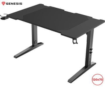 Genesis HOLM MODULAR 120 uredski/igrački stol, modularni, robusna konstrukcija, podesiva visina, RGB LED rasvjeta, upravljanje kabelima, crni