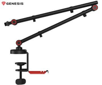 Genesis THULIUM 500 mikrofonski stalak/ruka, univerzalni dizajn, adapteri uključeni, podešavanje u 3 točke, držač za slušalice, držači za kabele, metalni, crno-crveni