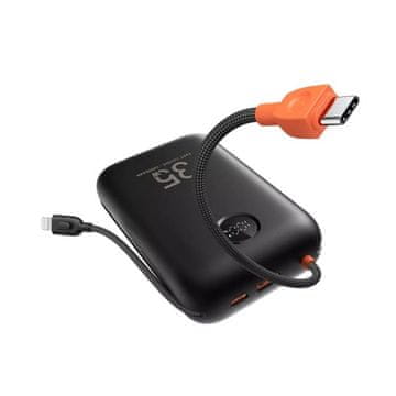 VEGER Prijenosna baterija s ugrađenim kabelima 30000 mAh, crna