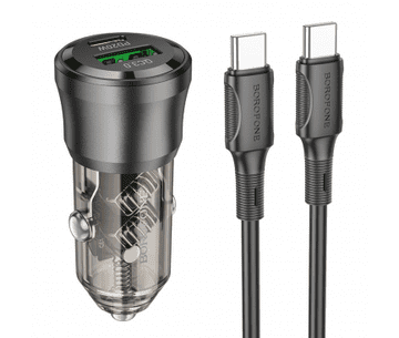 Borofone BZ325 auto punjač Type C (20W) USB A (18W) PD 38W QC 3.0 s kablom Type C - Type C 1m - crn