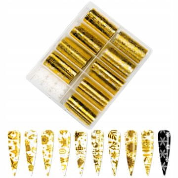 10x ZLATNA BOŽIĆNA FOLIJA ZA PRIJENOS NOKTIJU 100cmx4cm BLAGDANSKI SET