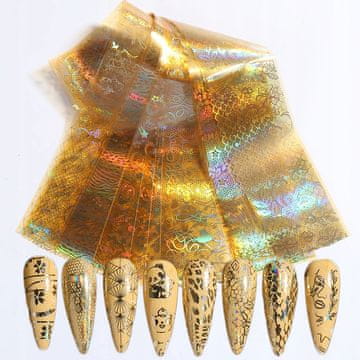 10x FOLIJA ZA PRIJENOS NOKTIJU 100cmx4cm SET Zlatne