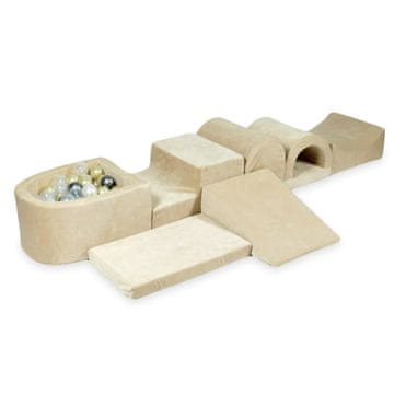 Mi Najveće pjenasto igralište s bazenom mikro Velvet mekani bež + 100 loptica: svijetlo zlatna, srebrna, biserna, prozirna