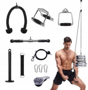 TOJATO Set kablova za vježbanje: 3 m kabela, 2 cm šipka, 4 x ručke: uže/kabel, V, D-ručka, ravna