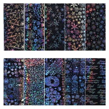 10x HOLOGRAFSKE FOLIJE ZA PRIJENOS 10cmx4cm SET PAHULJICA, BOŽIĆ