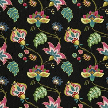 VANJSKI DEKOSTOFFE OXFORD - Motiv Fantasy-Blumen auf schwarzem I DX495