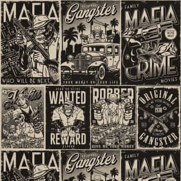 VANJSKI DEKOSTOFFE OXFORD - Motiv Plakatsammlung über die Mafia I DX731