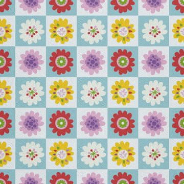 VANJSKI DEKOSTOFFE OXFORD - Motiv Retro-Blumen auf Quadraten I DX443