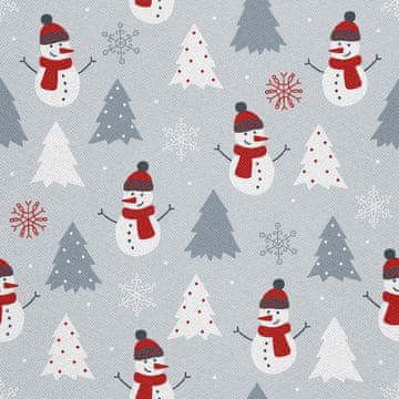 VANJSKI DEKOSTOFFE OXFORD - Motiv Schneemänner und Weihnachtsbäume I DX421