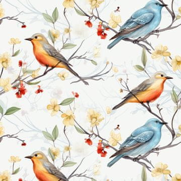 Royal Samt Stoff Polyester Zum Nähen - Motiv Vögel - RDX2537
