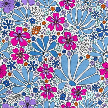 Royal Samt Stoff Polyester Zum Nähen - Motiv blaue und rosa Blüten