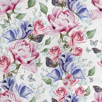 Royal Samt Stoff Polyester Zum Nähen - Motiv Rosen und Schmetterlinge