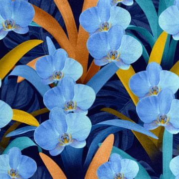Royal Samt Stoff Polyester Zum Nähen - Motiv Blaue orhideje