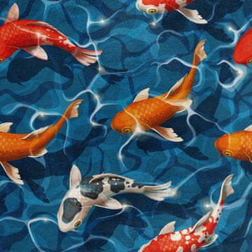 Royal Samt Stoff Polyester Zum Nähen - Motiv Koi-Karpfen im Wasser