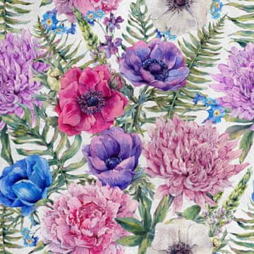 Royal Samt Stoff Polyester Zum Nähen - Motiv Blumen und Farnblätter