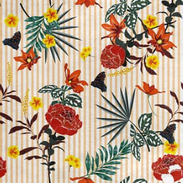 Royal Samt Stoff Polyester Zum Nähen - Motiv Blumen auf orange Streifen