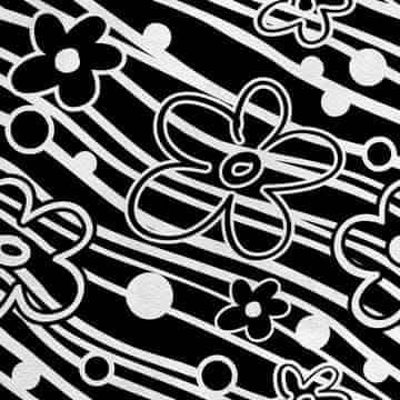 Royal Samt Stoff Polyester Zum Nähen - Motiv Schwarz-weiß gezeichnete Blumen