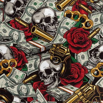 Royal Samt Stoff Polyester Zum Nähen - Motiv Dollar Schädel 3