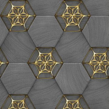 VANJSKI DEKOSTOFFE OXFORD - Motiv Graue Sechsecke und Goldverzierungen