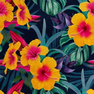 Royal Samt Stoff Polyester Zum Nähen - Motiv Gelber Hibiskus
