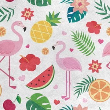 Royal Samt Stoff Polyester Zum Nähen - Motiv Flamingo Früchte Blumen