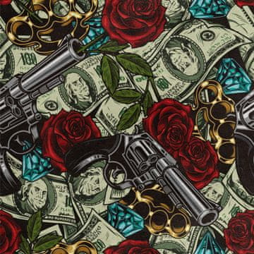 Royal Samt Stoff Polyester Zum Nähen - Motiv Waffen und Rosen