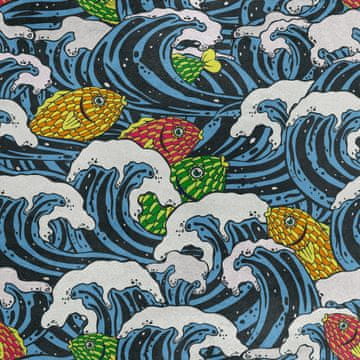 Royal Samt Stoff Polyester Zum Nähen - Motiv Meereswelle Fisch