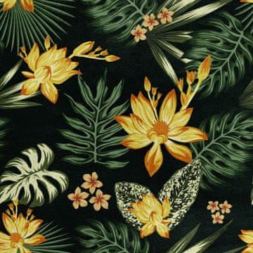 Royal Samt Stoff Polyester Zum Nähen - Motiv Tropische Blumen und Blätter 2