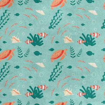 Royal Samt Stoff Polyester Zum Nähen - Motiv Schildkröten Fische Muscheln