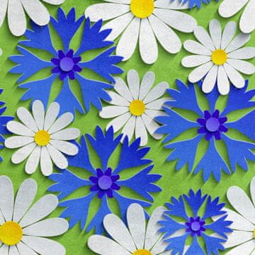 Royal Samt Stoff Polyester Zum Nähen - Motiv Kornblumen und Kamille