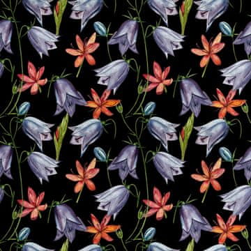 Royal Samt Stoff Polyester Zum Nähen - Motiv Glockenblumen