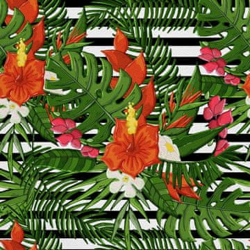 VANJSKI DEKOSTOFFE OXFORD - Motiv Exotische Blumen auf den Streifen