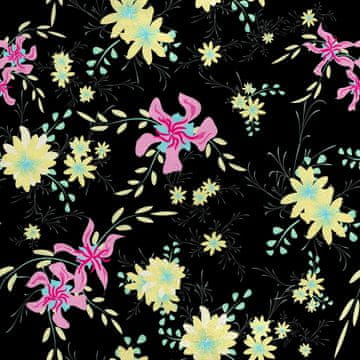 Royal Samt Stoff Polyester Zum Nähen - Motiv Blumen auf schwarzem 2
