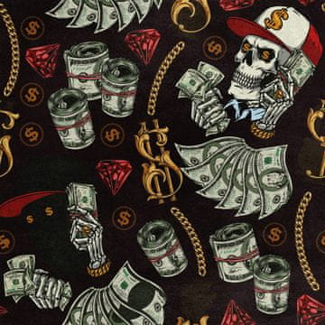 Royal Samt Stoff Polyester Zum Nähen - Motiv der Schädel Dollar