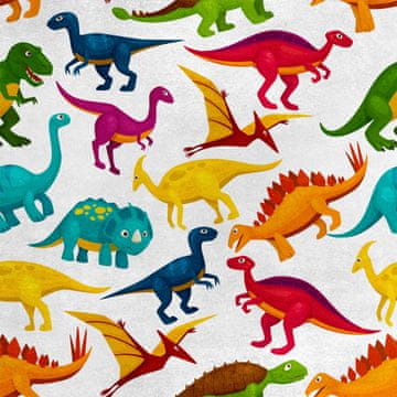Royal Samt Stoff Polyester Zum Nähen - Motiv Bunte Dinosaurier