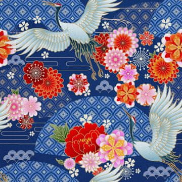 VANJSKI DEKOSTOFFE OXFORD - Motiv Kranich und Blumen 3