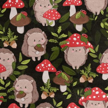 Royal Samt Stoff Polyester Zum Nähen - Motiv Igel und Giftpilz im Wald