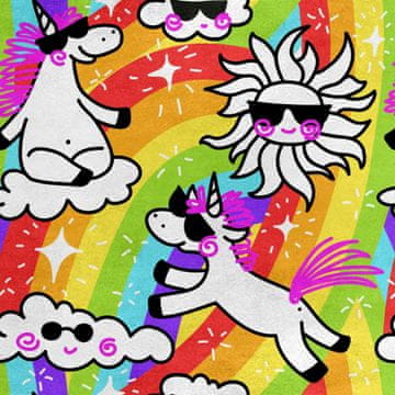 Royal Samt Stoff Polyester Zum Nähen - Motiv Einhorn und Sonne
