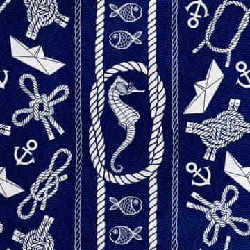 Royal Samt Stoff Polyester Zum Nähen - Motiv Seepferdchen und Seil