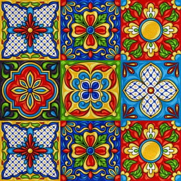 Royal Samt Stoff Polyester Zum Nähen - Motiv mexikanische Talavera