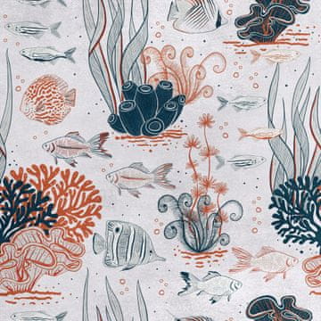 Royal Samt Stoff Polyester Zum Nähen - Motiv Fisch Korallenriff 2