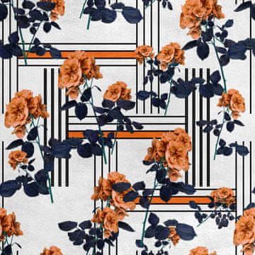 Royal Samt Stoff Polyester Zum Nähen - Motiv Blumen und Linien