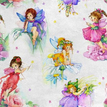 Royal Samt Stoff Polyester Zum Nähen - Motiv Feen in Blumen