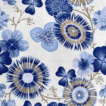 Royal Samt Stoff Polyester Zum Nähen - Motiv blaue Blumen