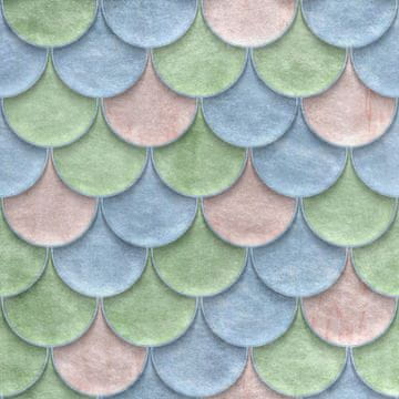 Royal Samt Stoff Polyester Zum Nähen - Motiv Schuppen in Pastell