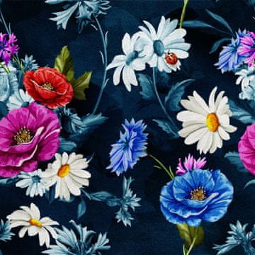 Royal Samt Stoff Polyester Zum Nähen - Motiv Wildblumen auf dunklem
