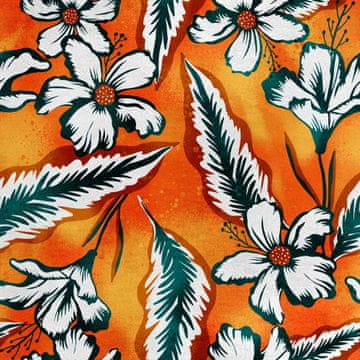 Royal Samt Stoff Polyester Zum Nähen - Motiv Blumen auf orangem